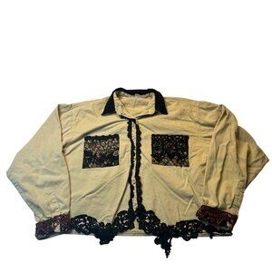 Vintage Girlfriends X-Large Beige & Black Lace Button-Up Shirt